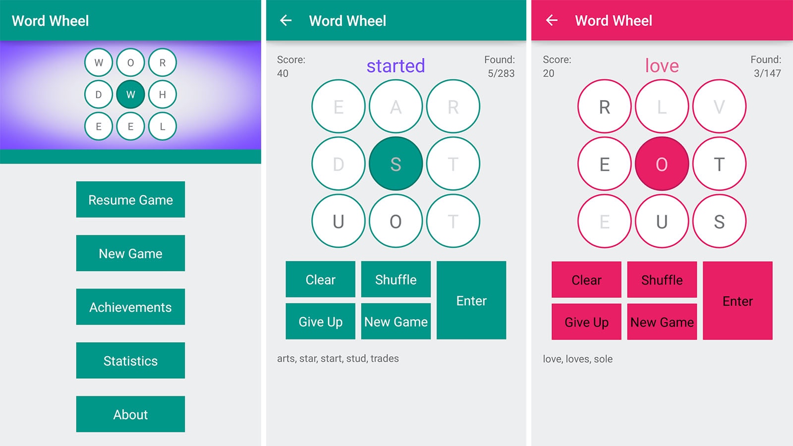 Screenshot of Word Wheel game