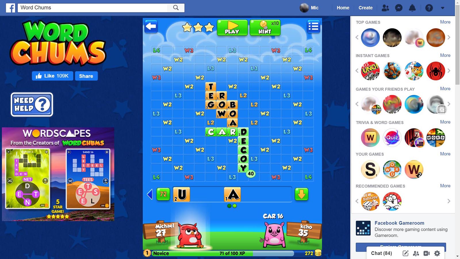 Screenshot of Word Chums game