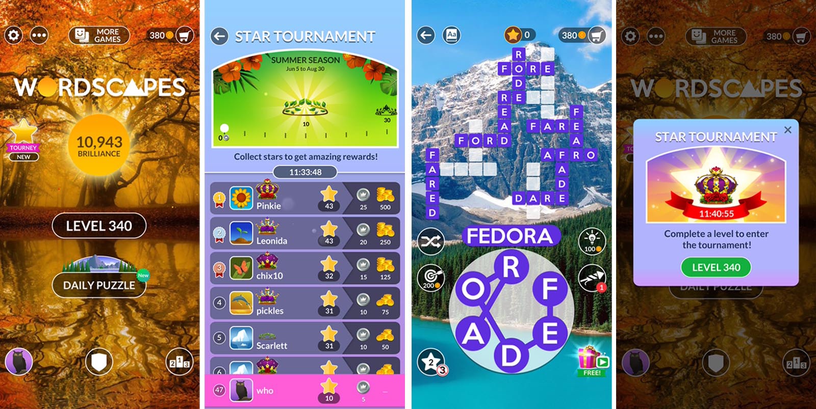 screenshot of Wordscapes tournament