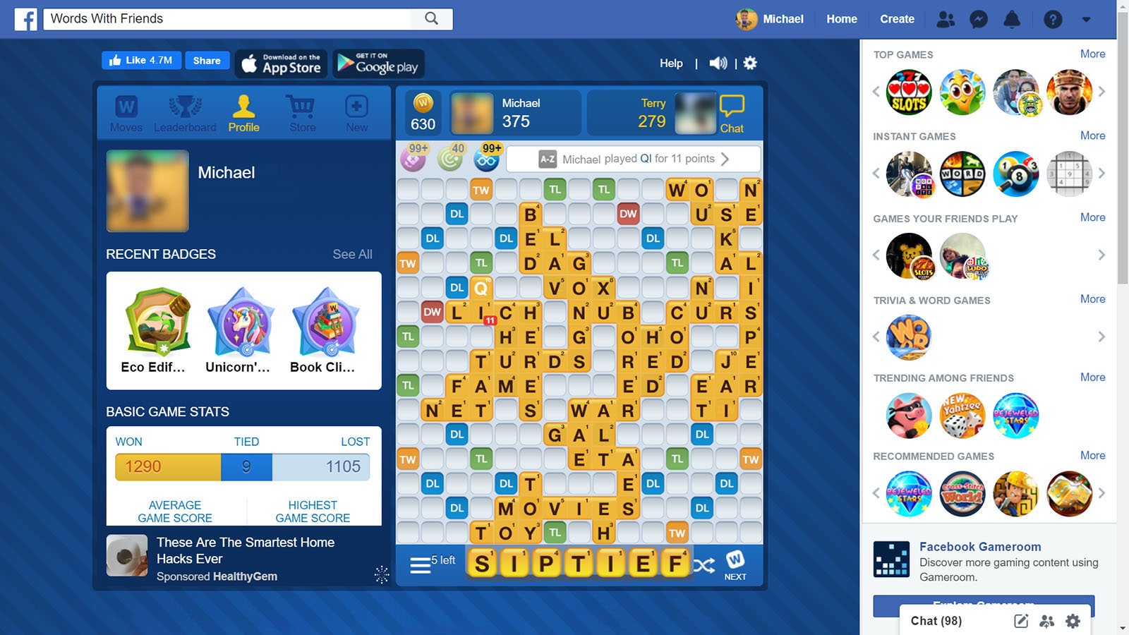Screenshot of Words With Friends game