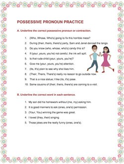 Possessive Pronoun Worksheets