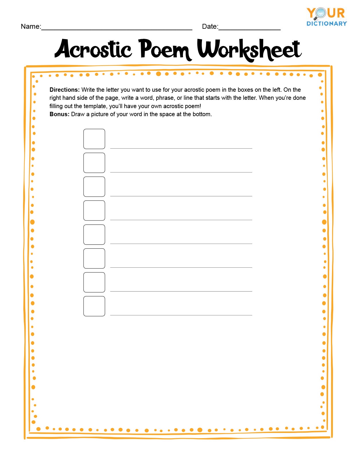 Acrostic Poem Template - Printable Word Searches