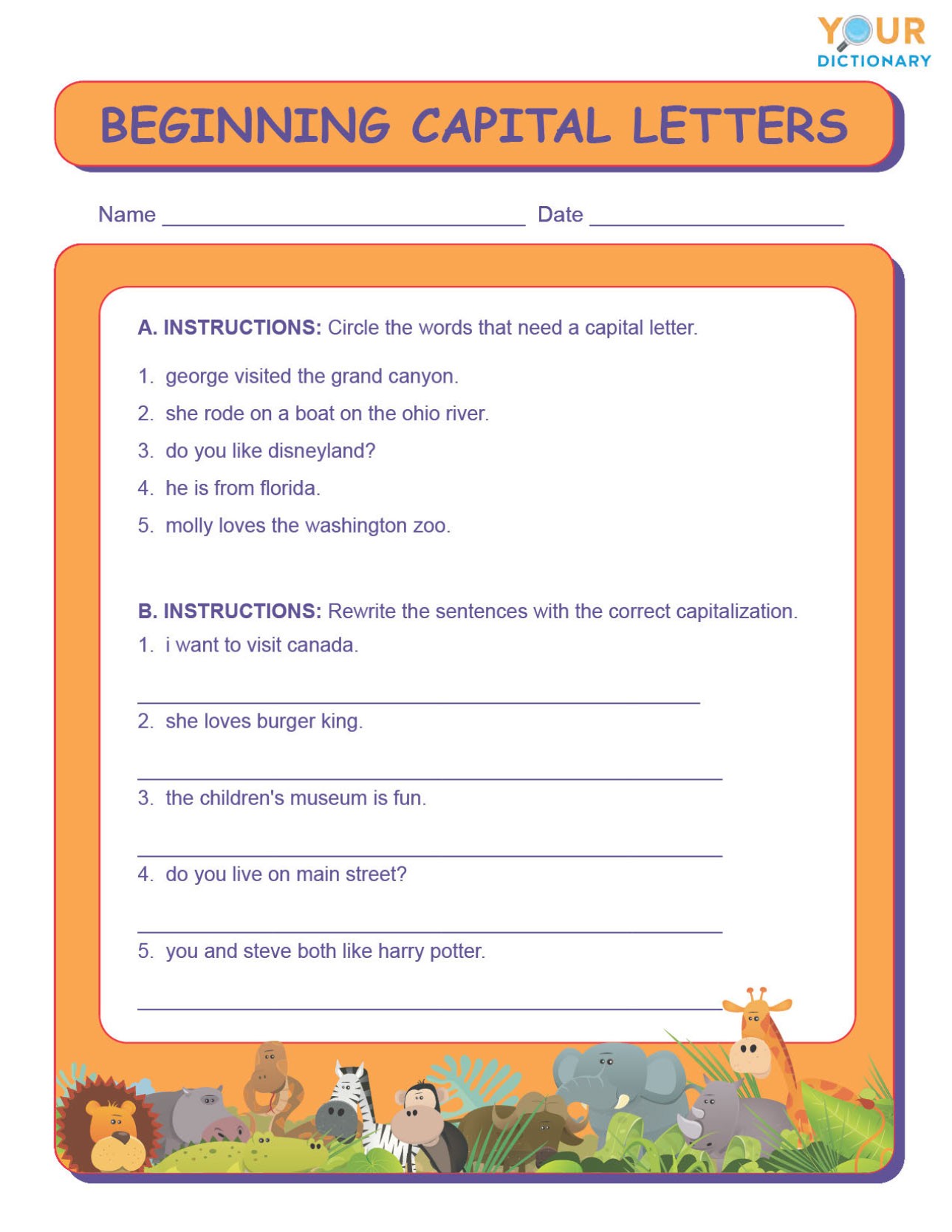 Capitalization Worksheets 1st Grade 