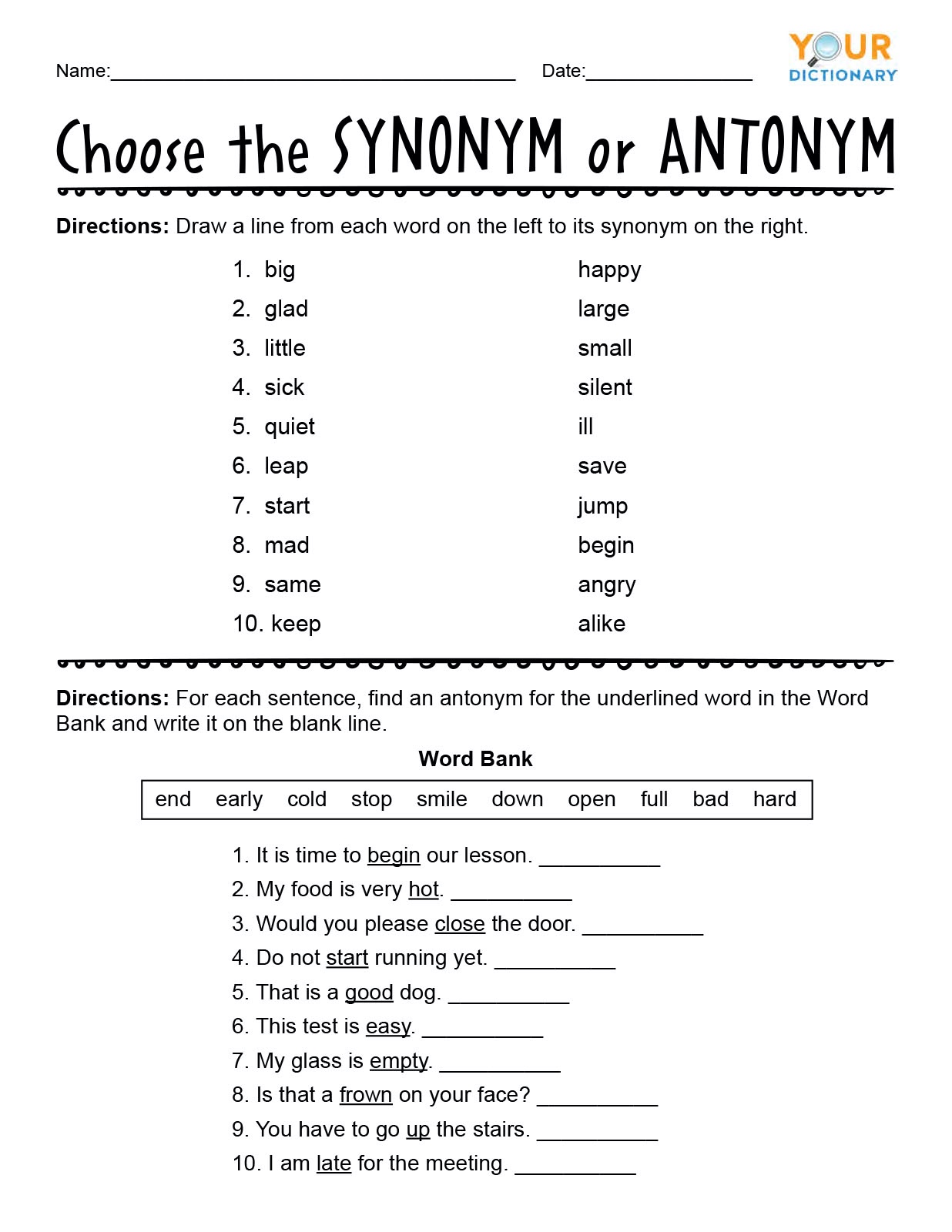 first grade synonyms and antonyms worksheets