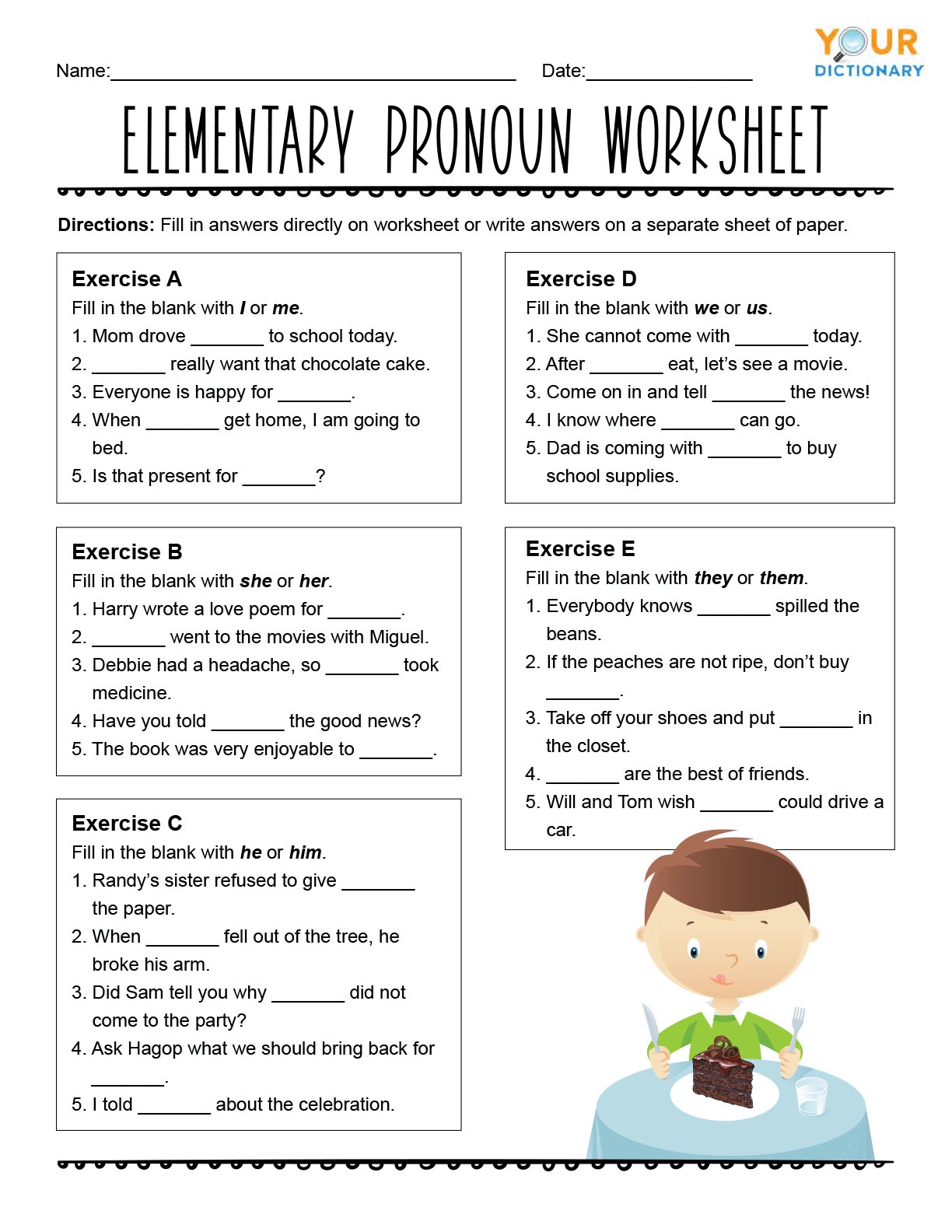 Pronoun Worksheet First Grade