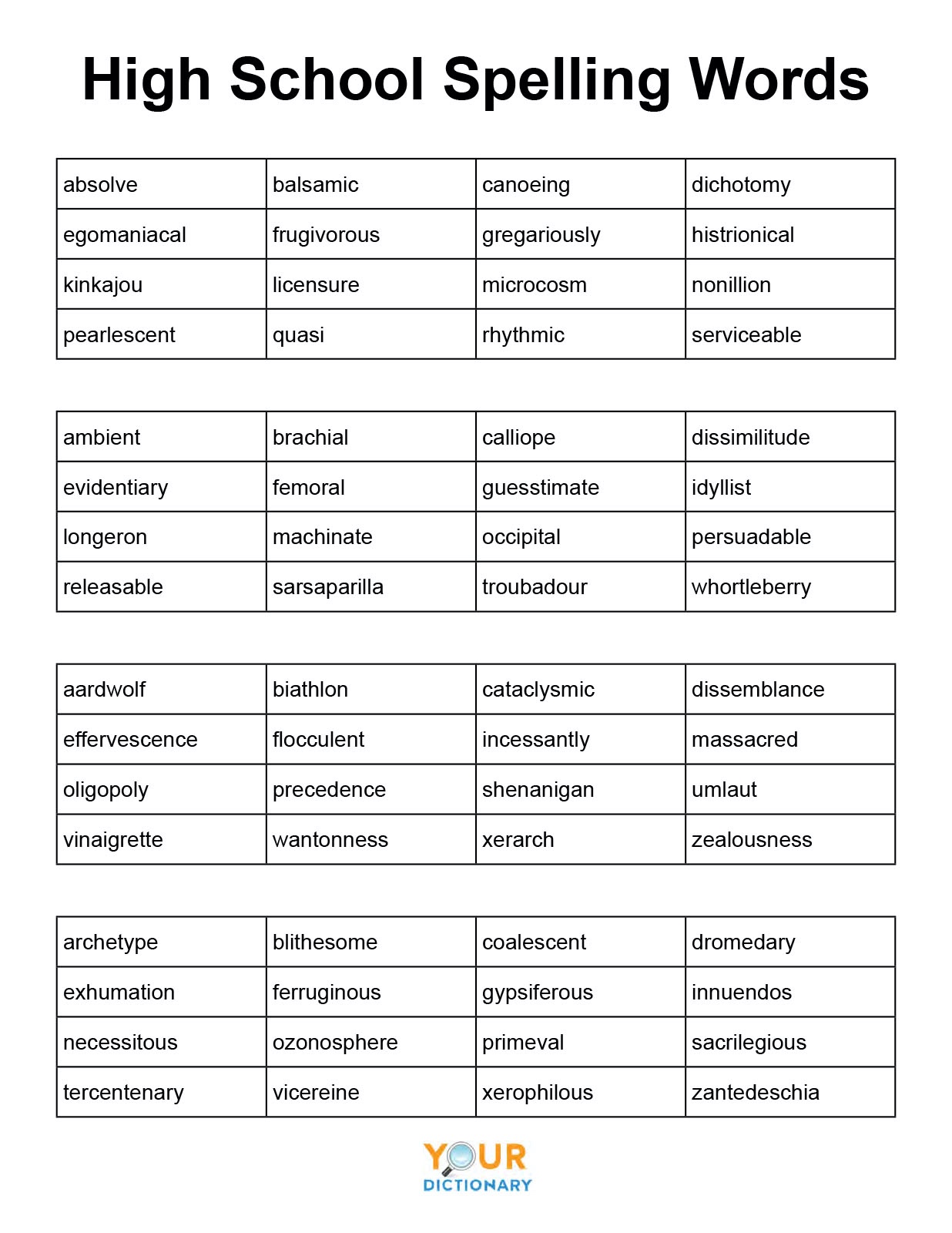 high school vocab worksheet