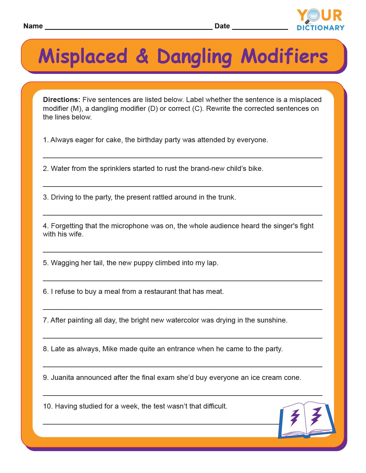 Dangling And Misplaced Modifiers Worksheet 