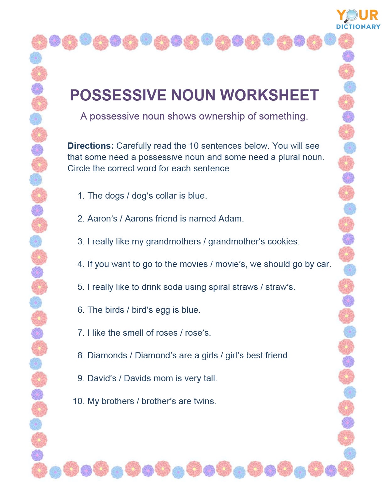 noun worksheets