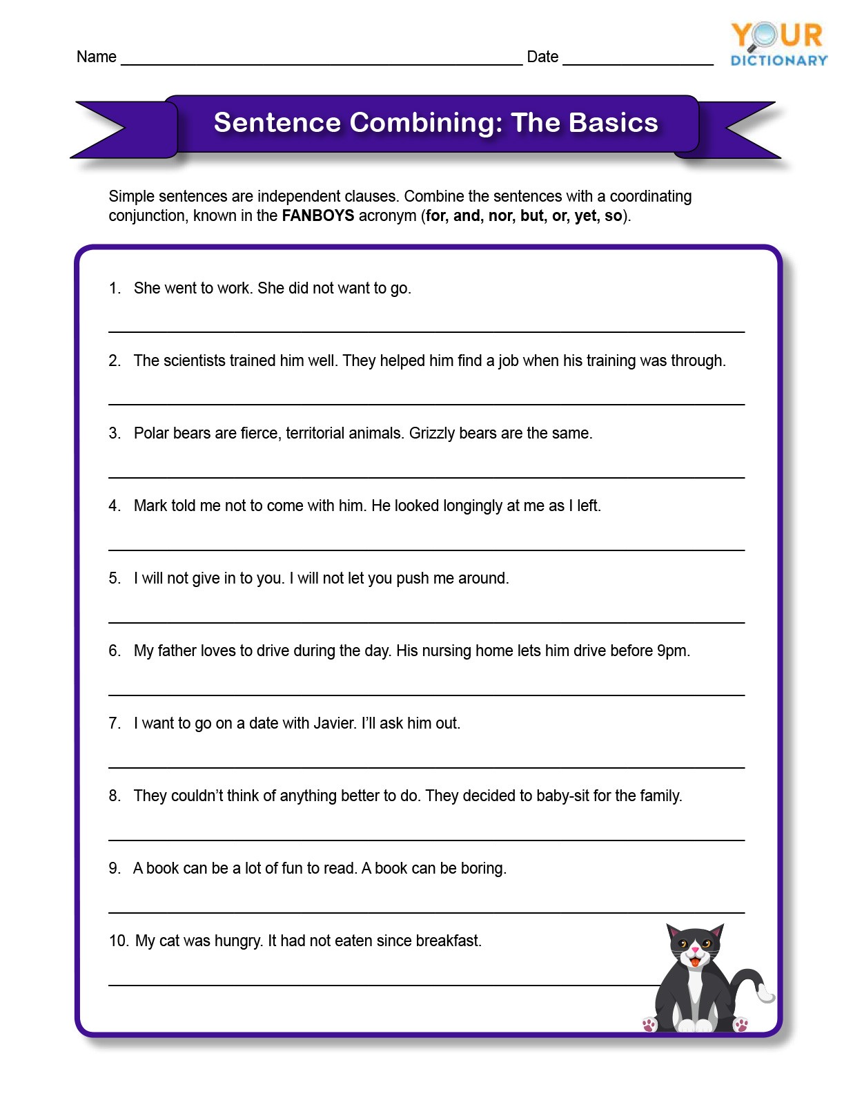 Combining Simple Sentences Worksheet