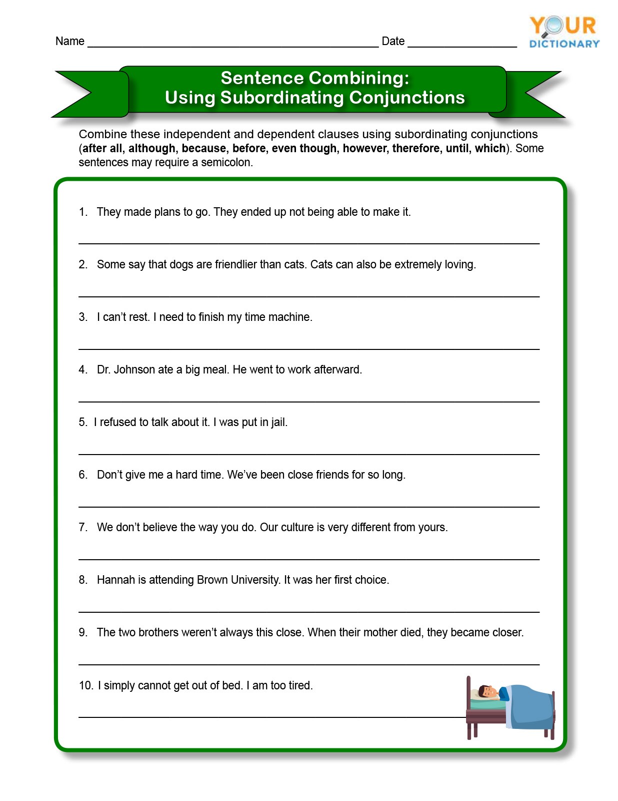 Combining Sentences Worksheets Middle School