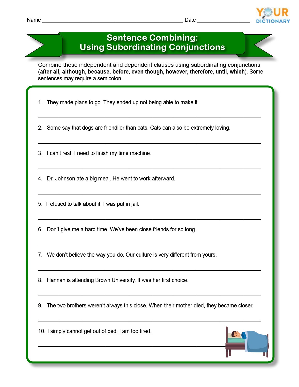 Sentence Combining Worksheets