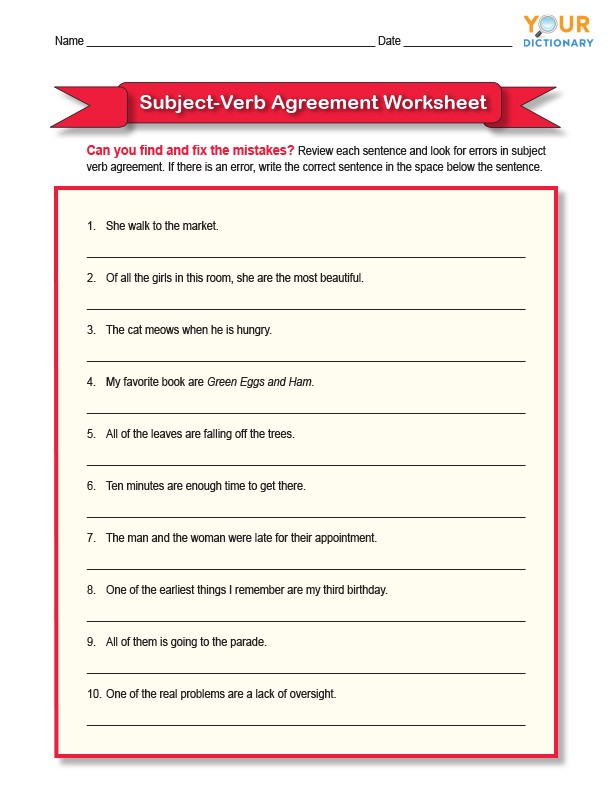 Subject Verb Agreement High School Worksheets