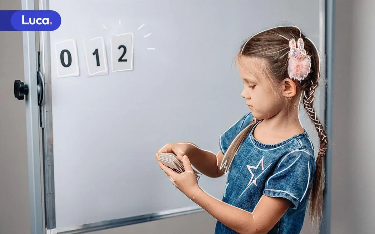 Niños jugando memorama de números con cartas