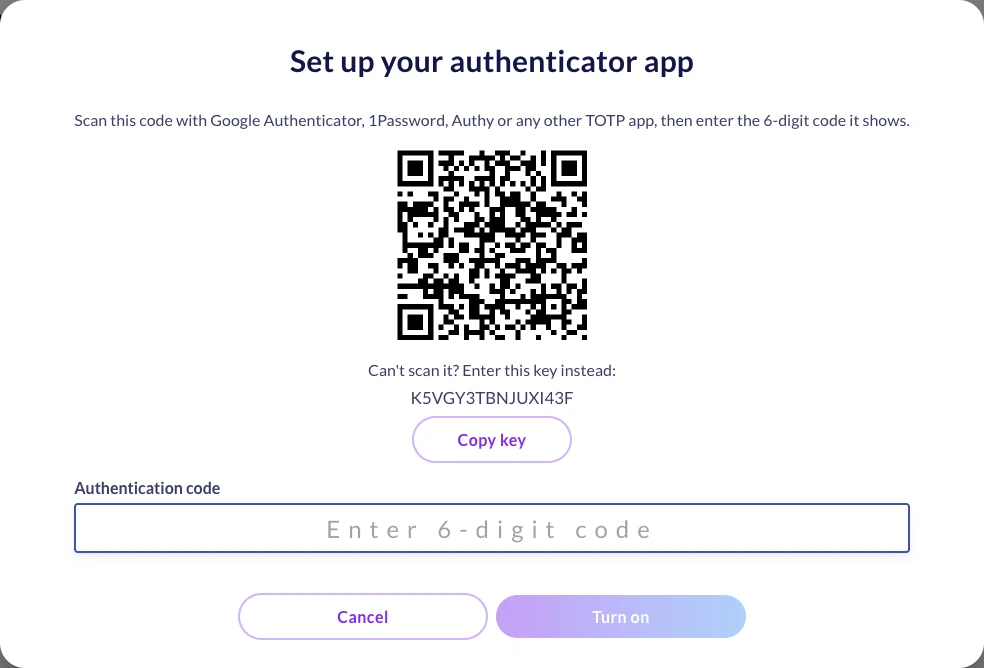 Setting up an authenticator app