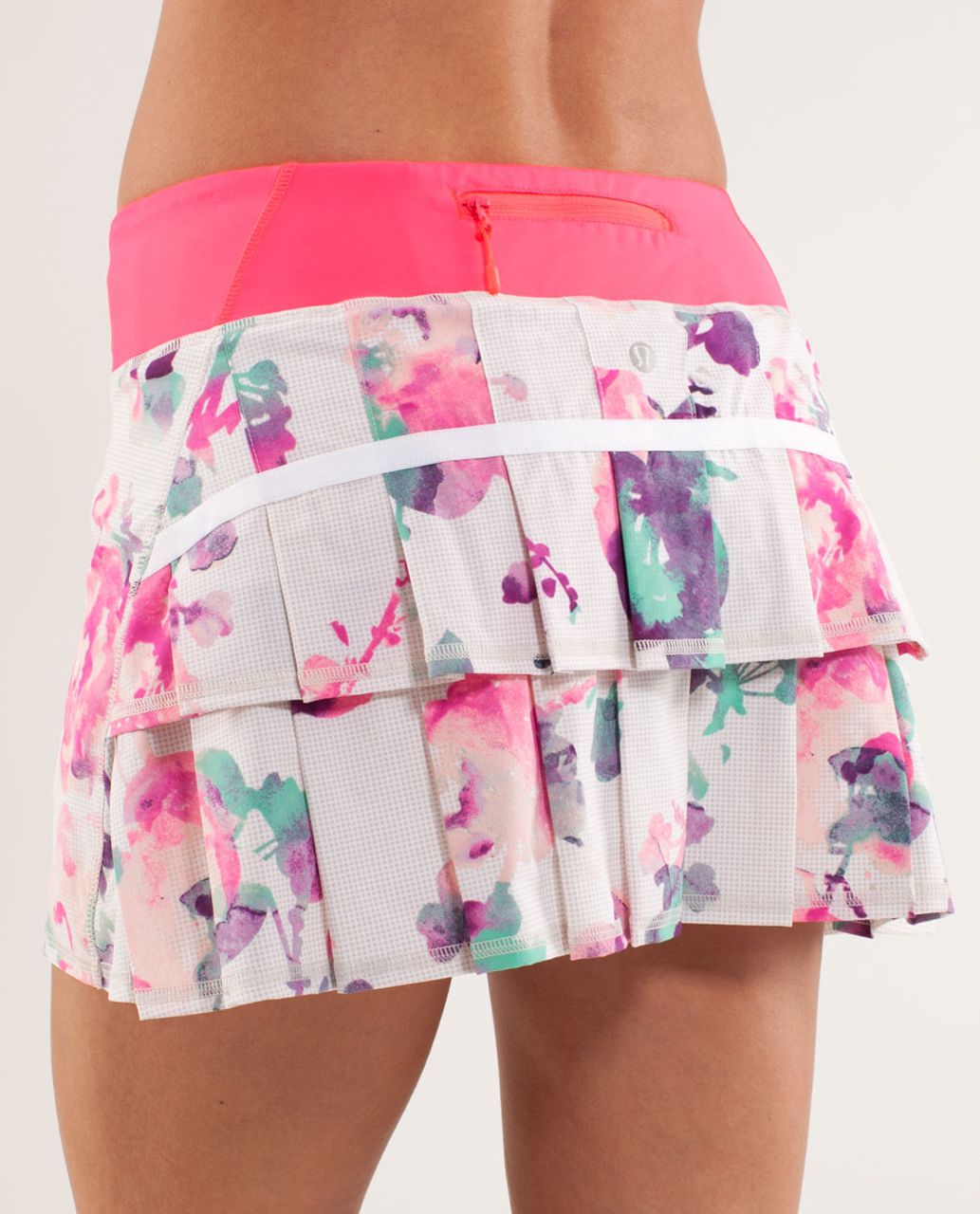 Lululemon Run:  Pace Setter Skirt - Blurred Blossoms White  /  Flash