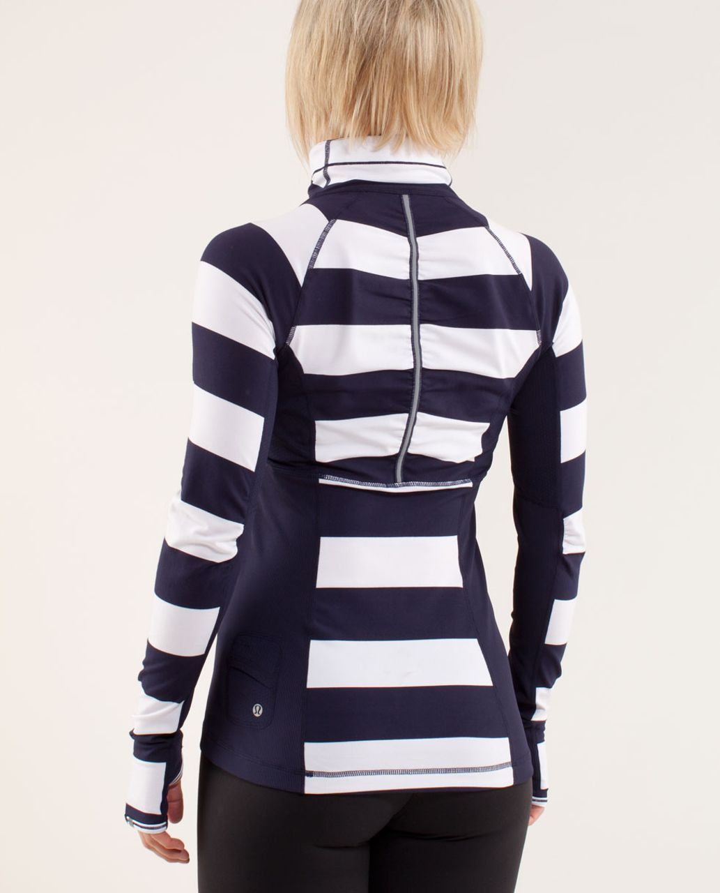 Lululemon Run:  Switch Back 1/2 Zip - Wide Bold Stripe White Deep Indigo /  Deep Indigo