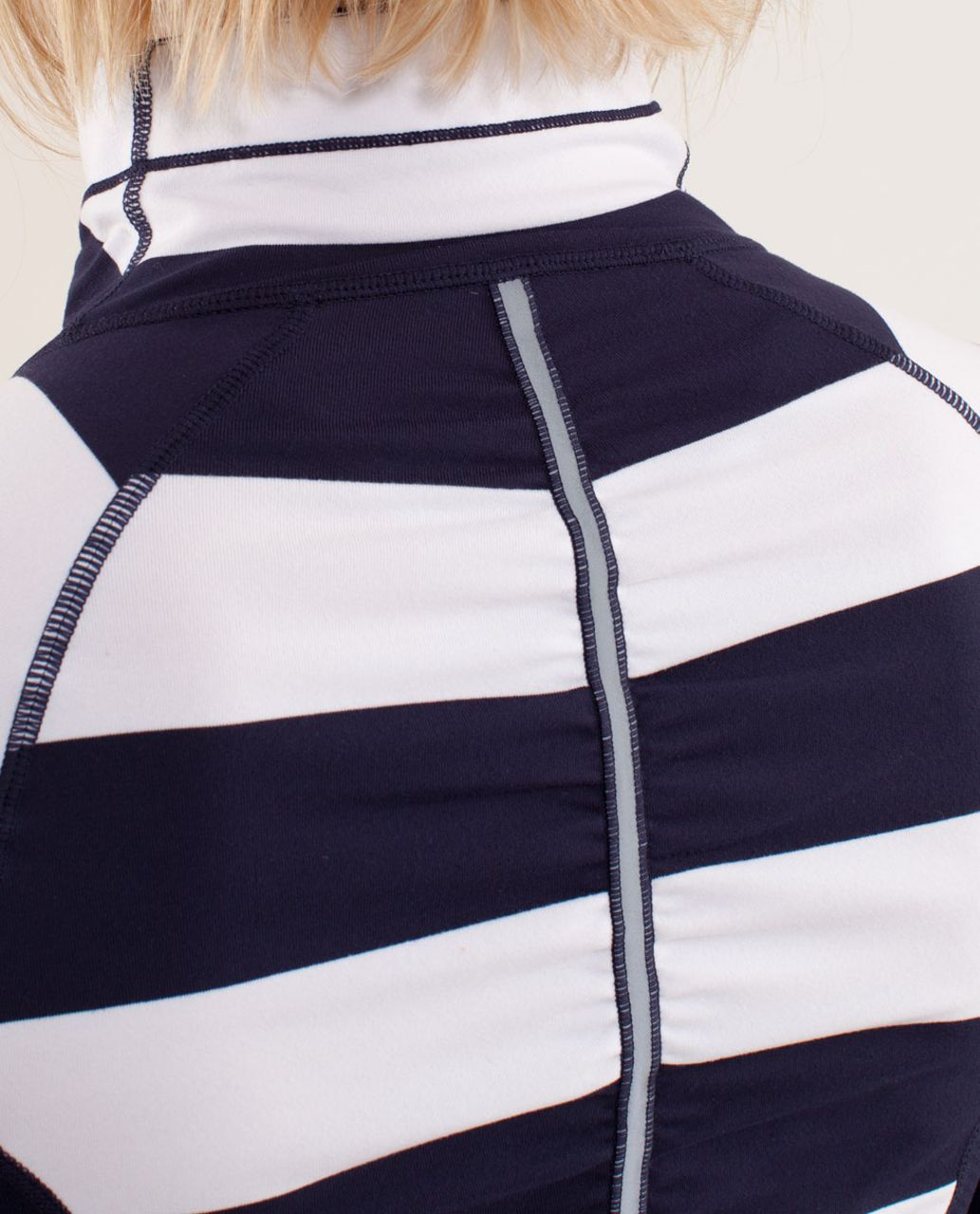 Lululemon Run:  Switch Back 1/2 Zip - Wide Bold Stripe White Deep Indigo /  Deep Indigo