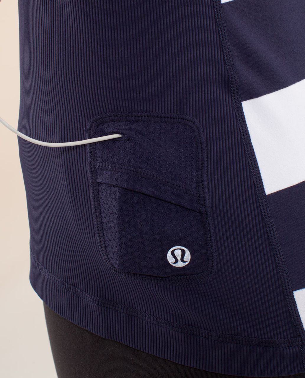 Lululemon Run:  Switch Back 1/2 Zip - Wide Bold Stripe White Deep Indigo /  Deep Indigo