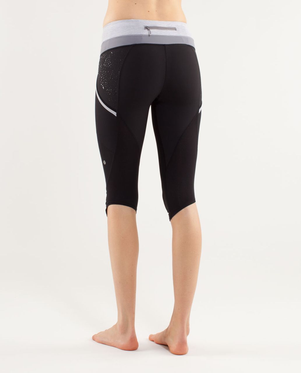 Lululemon Run A Marathon Crop - Black /  Wee Stripe White Fossil /  Fossil