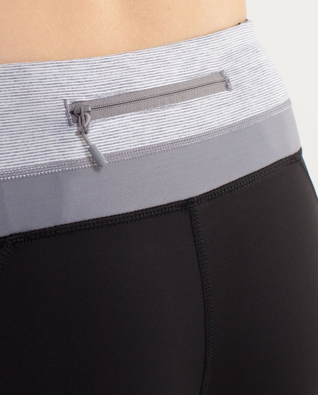 Lululemon Run A Marathon Crop - Black /  Wee Stripe White Fossil /  Fossil