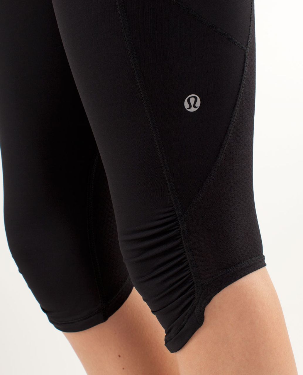 Lululemon Run A Marathon Crop - Black /  Wee Stripe White Fossil /  Fossil