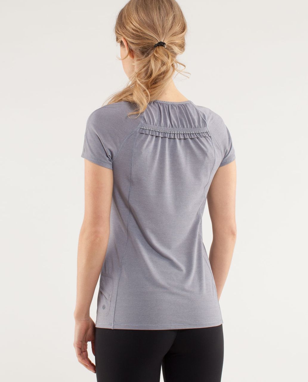 Lululemon Run:  Wild Short Sleeve Tech - Heathered Fossil /  Cut-out Lace Reflective Print