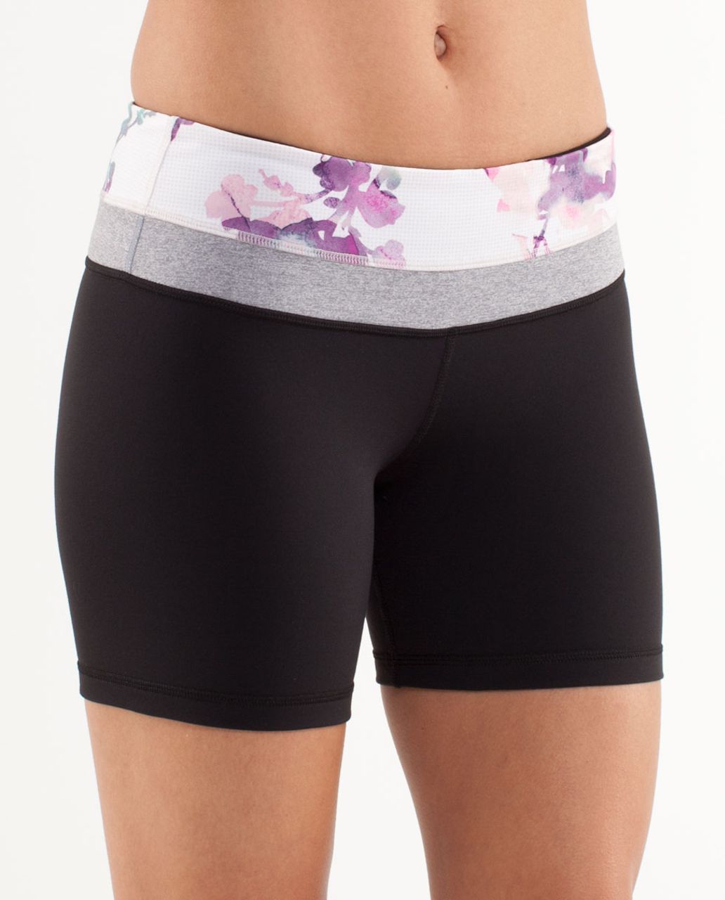 Lululemon Reverse Groove Short (Regular) - Black /  Blurred Blossoms White  /  Heathered Fossil