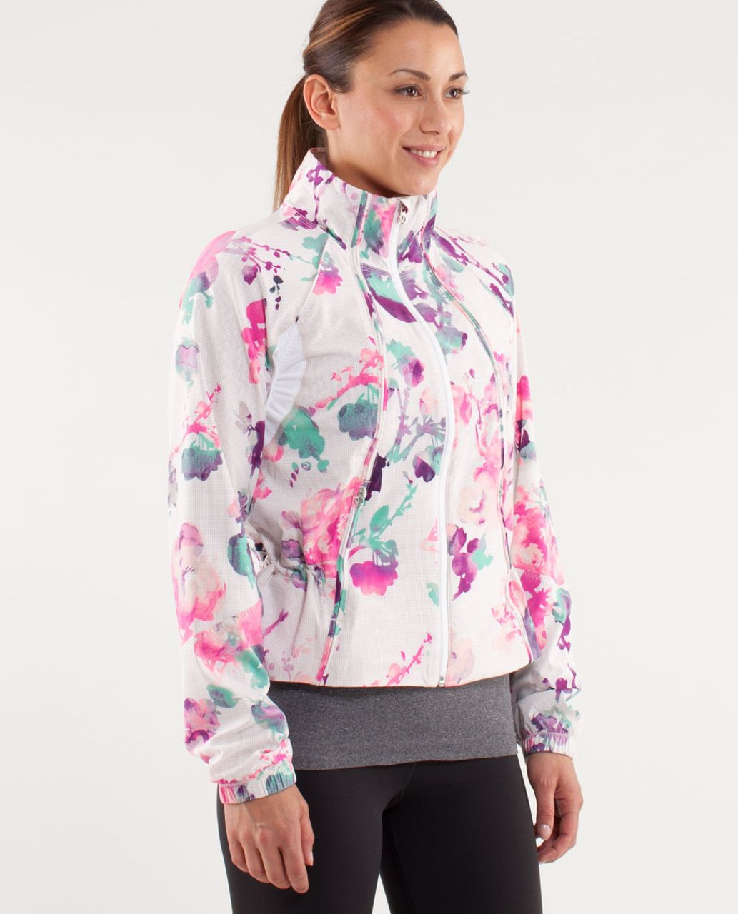 Lululemon Run:  Travel To Track Jacket *Print - Blurred Blossoms White