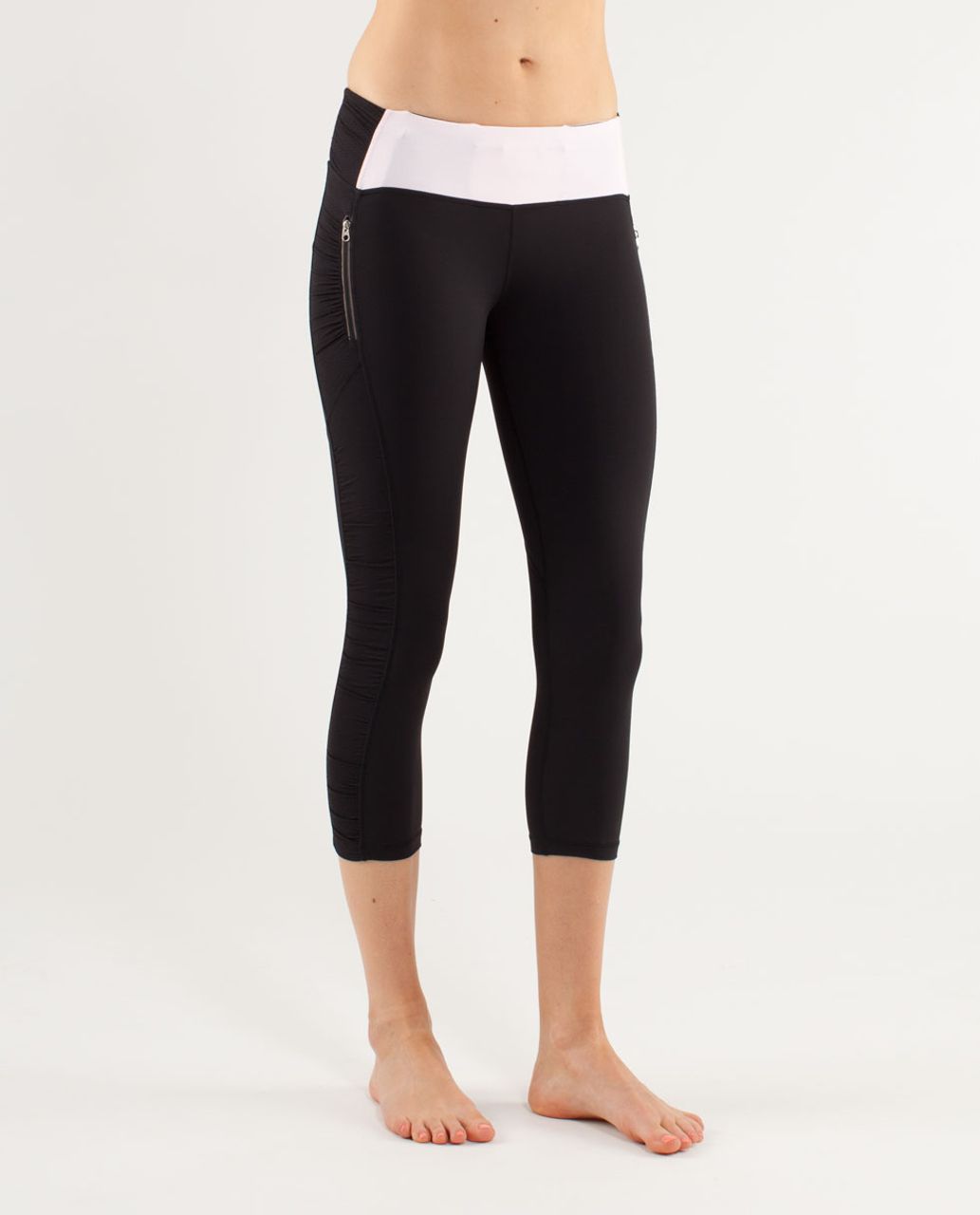 Lululemon Run:  In The Sun Crop - Black /  Wee Stripe White Blush Quartz