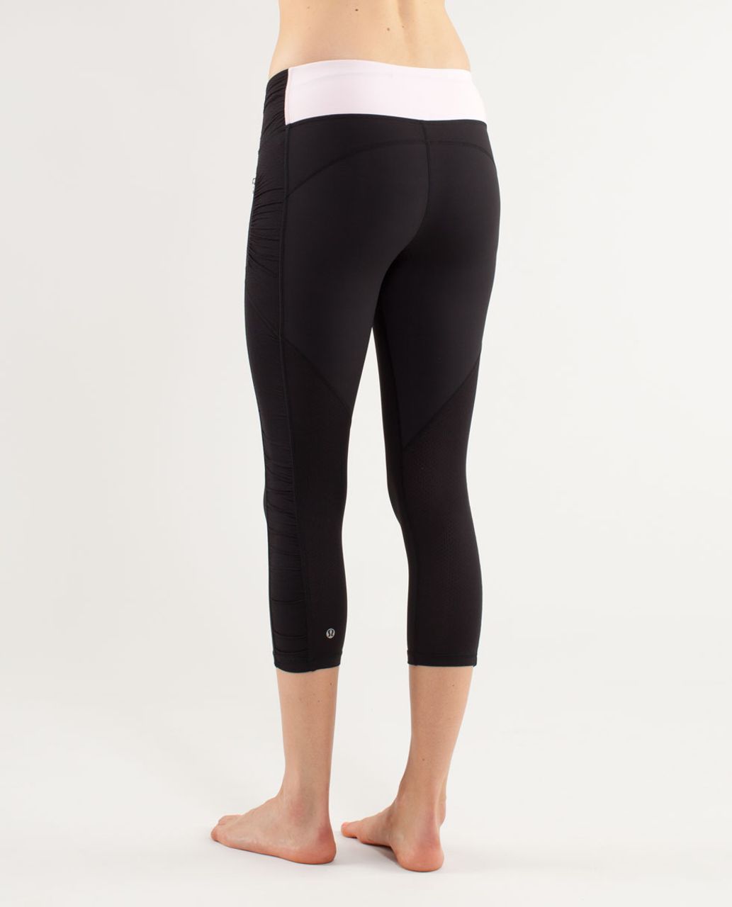 Lululemon Run:  In The Sun Crop - Black /  Wee Stripe White Blush Quartz