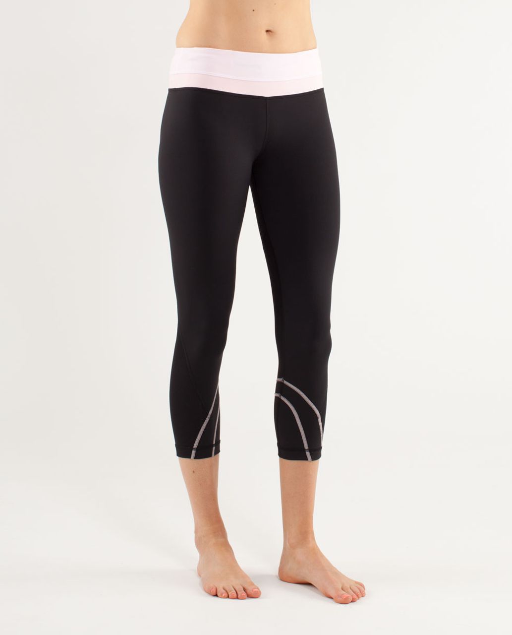 Lululemon Run:  Inspire Crop II - Black /  Wee Stripe White Blush Quartz /  Blush Quartz