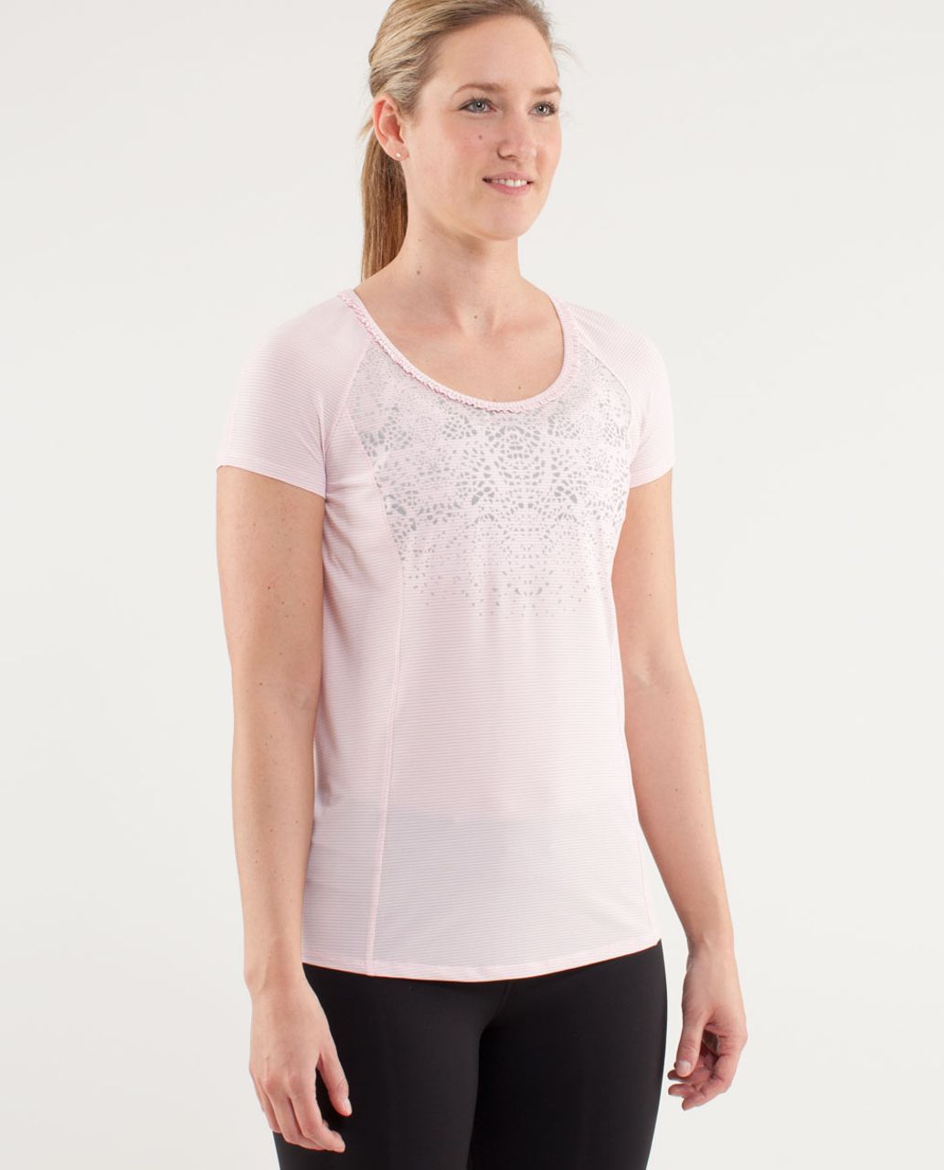 Lululemon Run:  Wild Short Sleeve Tech - Blush Quartz /  Cut-out Lace Reflective Print