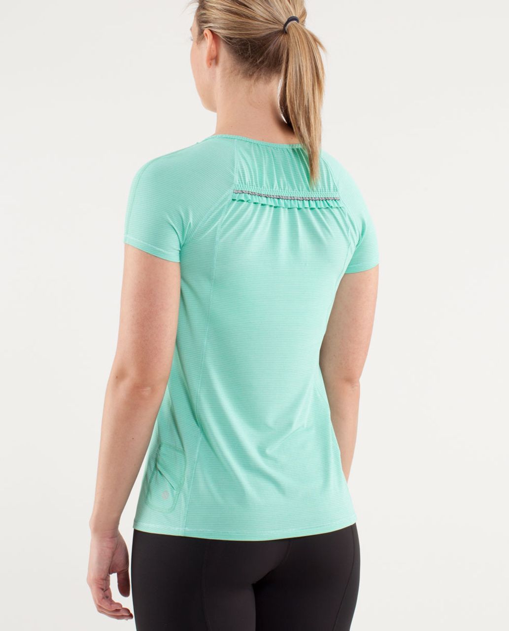 Lululemon Run:  Wild Short Sleeve Tech - Heathered Menthol /  Cut-out Lace Reflective Print