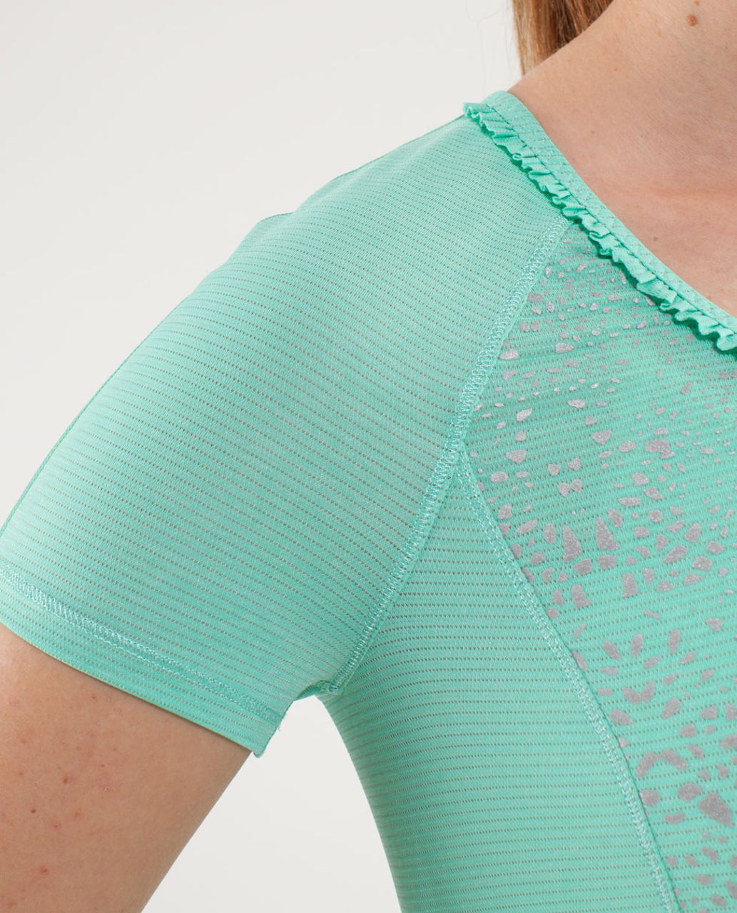 Lululemon Run:  Wild Short Sleeve Tech - Heathered Menthol /  Cut-out Lace Reflective Print