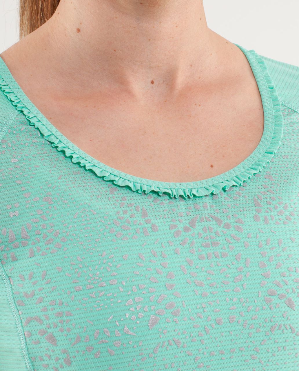 Lululemon Run:  Wild Short Sleeve Tech - Heathered Menthol /  Cut-out Lace Reflective Print