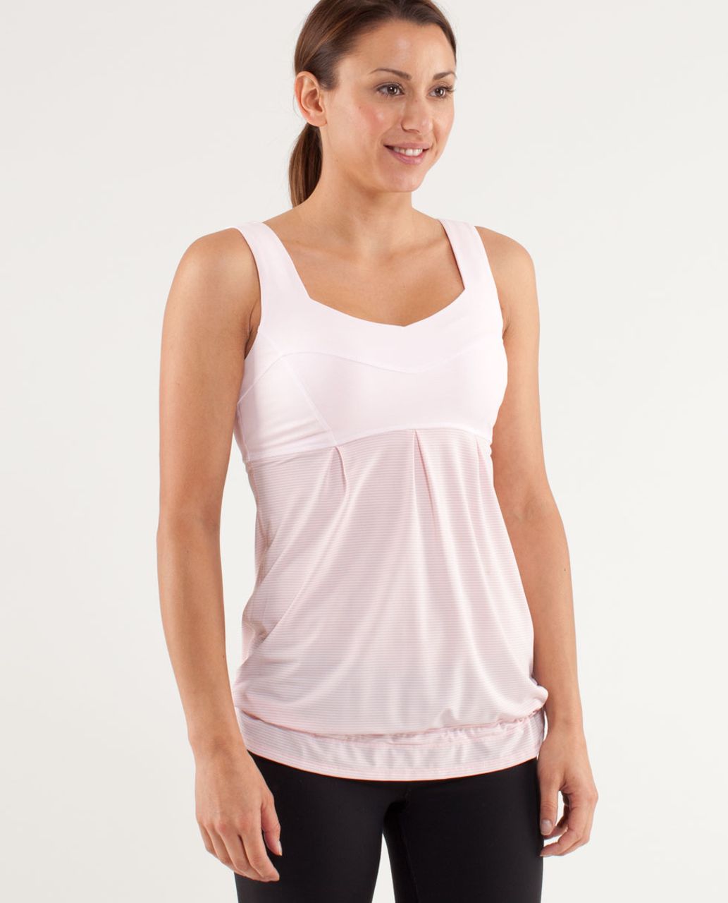 Lululemon Run:  Tame Me Tank - Heathered Blush Quartz /  Wee Stripe White Blush Quartz