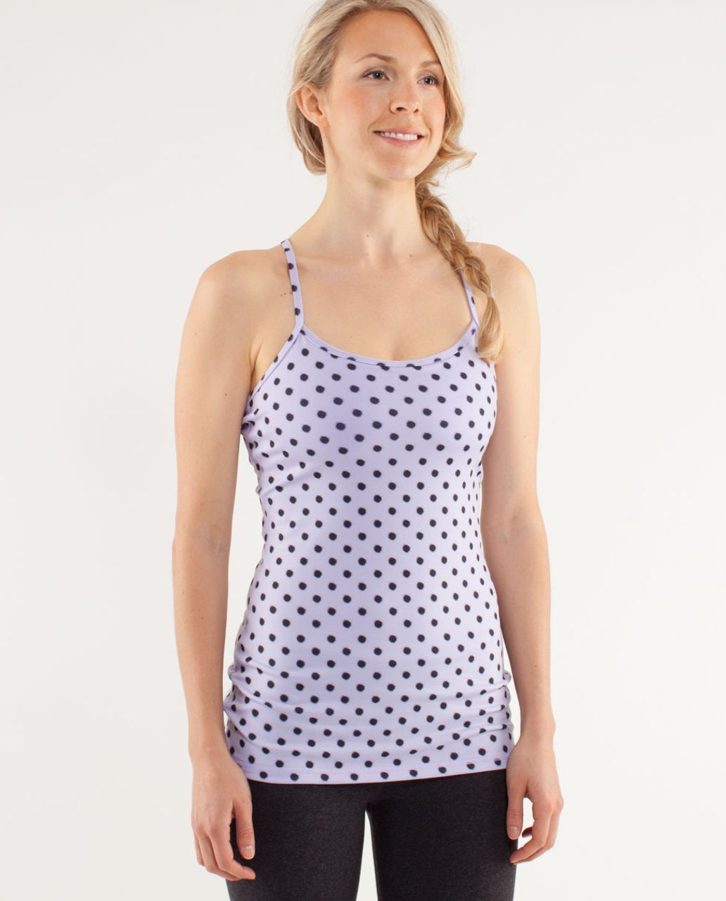 Lululemon Top Etxra Small Yellow Tank White Polka Dots Deep V Neck