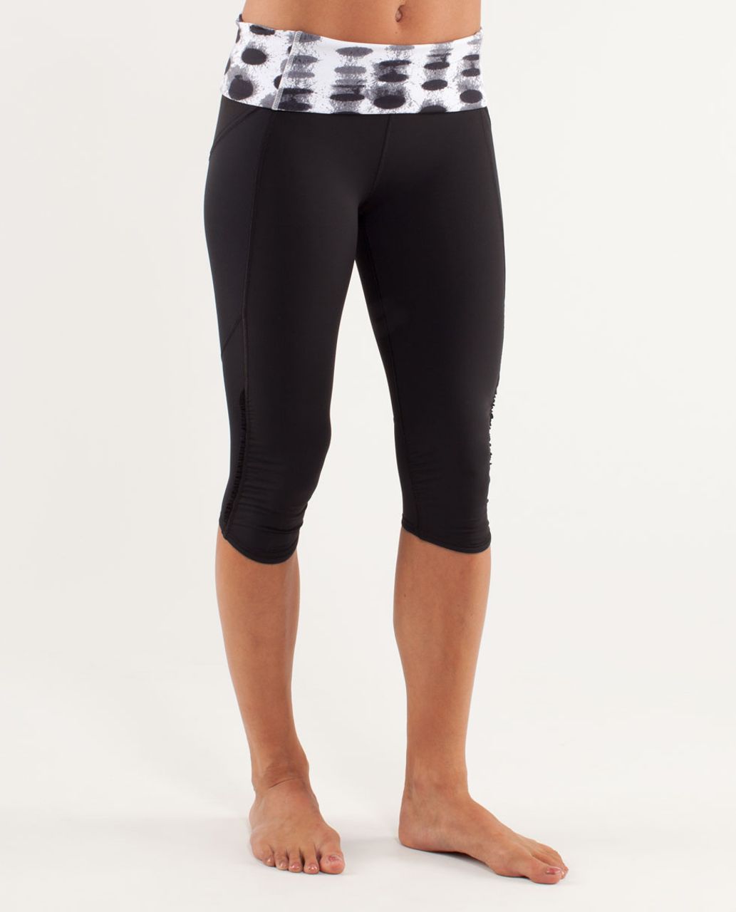 Lululemon Run:  Nothing To Hide Crop - Black / Seaside Dot White / Black