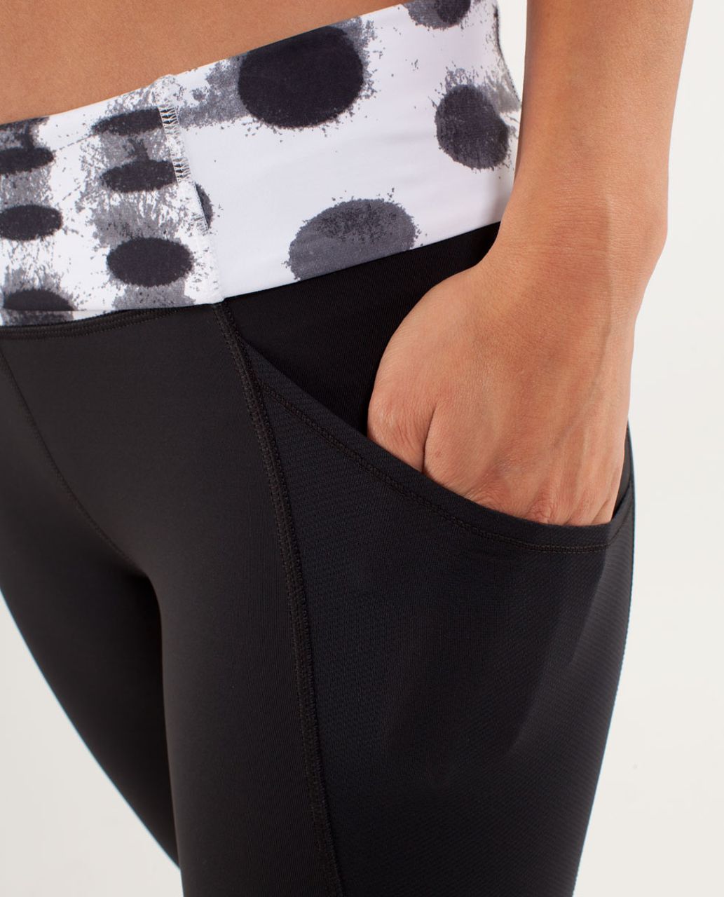 Lululemon Run:  Nothing To Hide Crop - Black / Seaside Dot White / Black