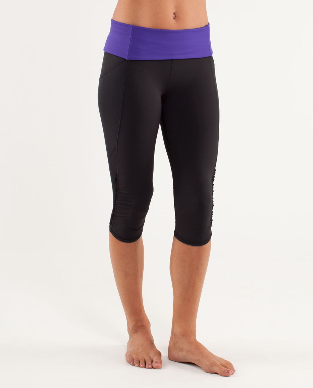 Lululemon Run:  Nothing To Hide Crop - Black / Bruised Berry