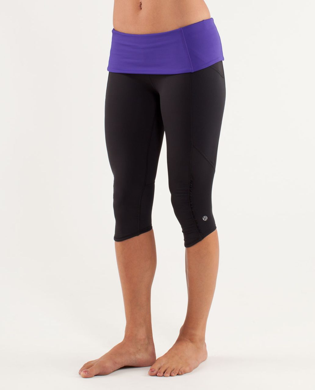 Lululemon Run:  Nothing To Hide Crop - Black / Bruised Berry