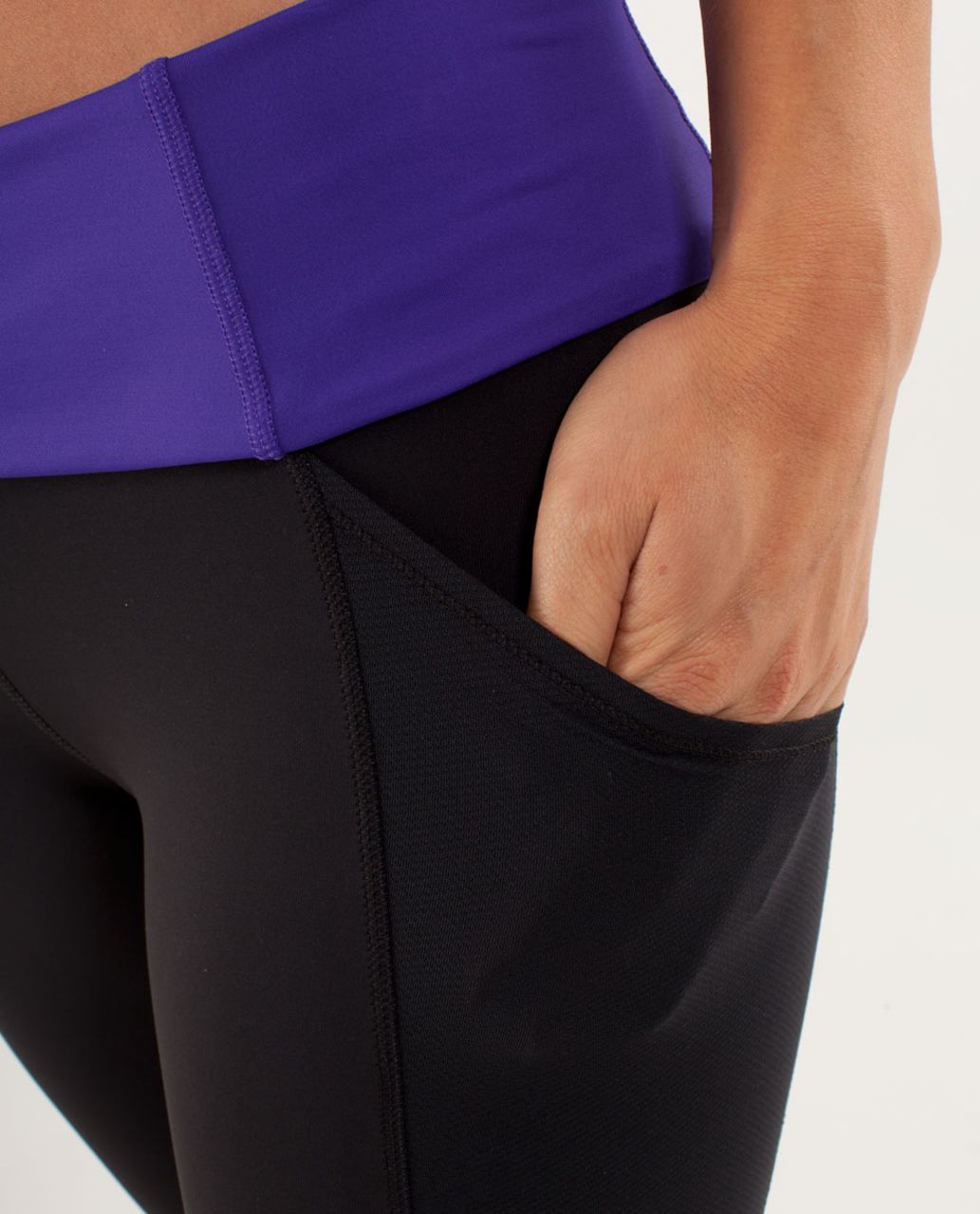 Lululemon Run:  Nothing To Hide Crop - Black / Bruised Berry