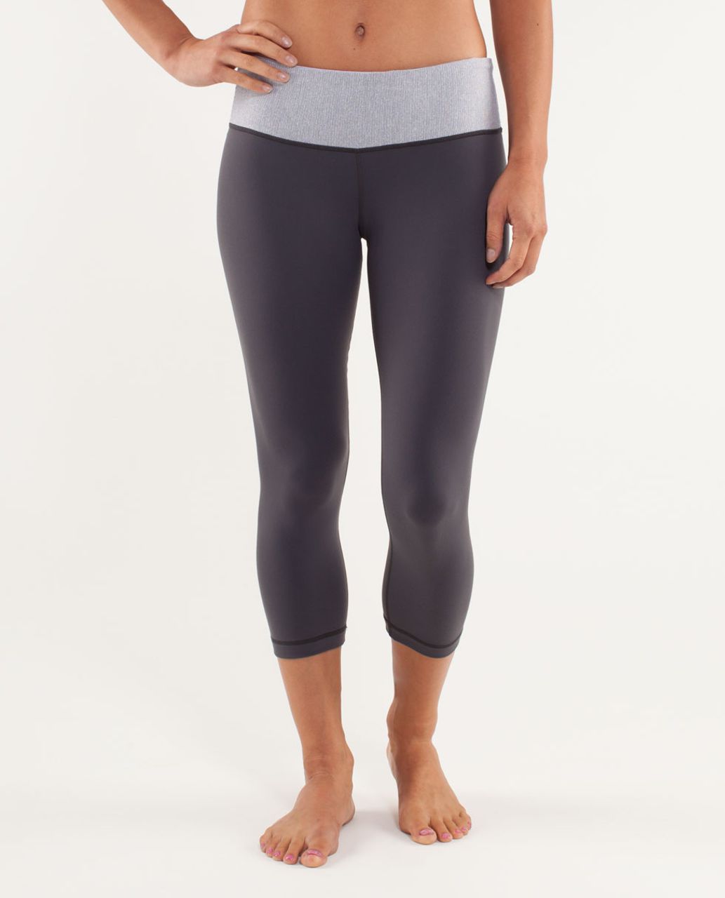 Lululemon Wunder Under Crop *Reversible - Coal / Wee Stripe White / Static  Coal - lulu fanatics