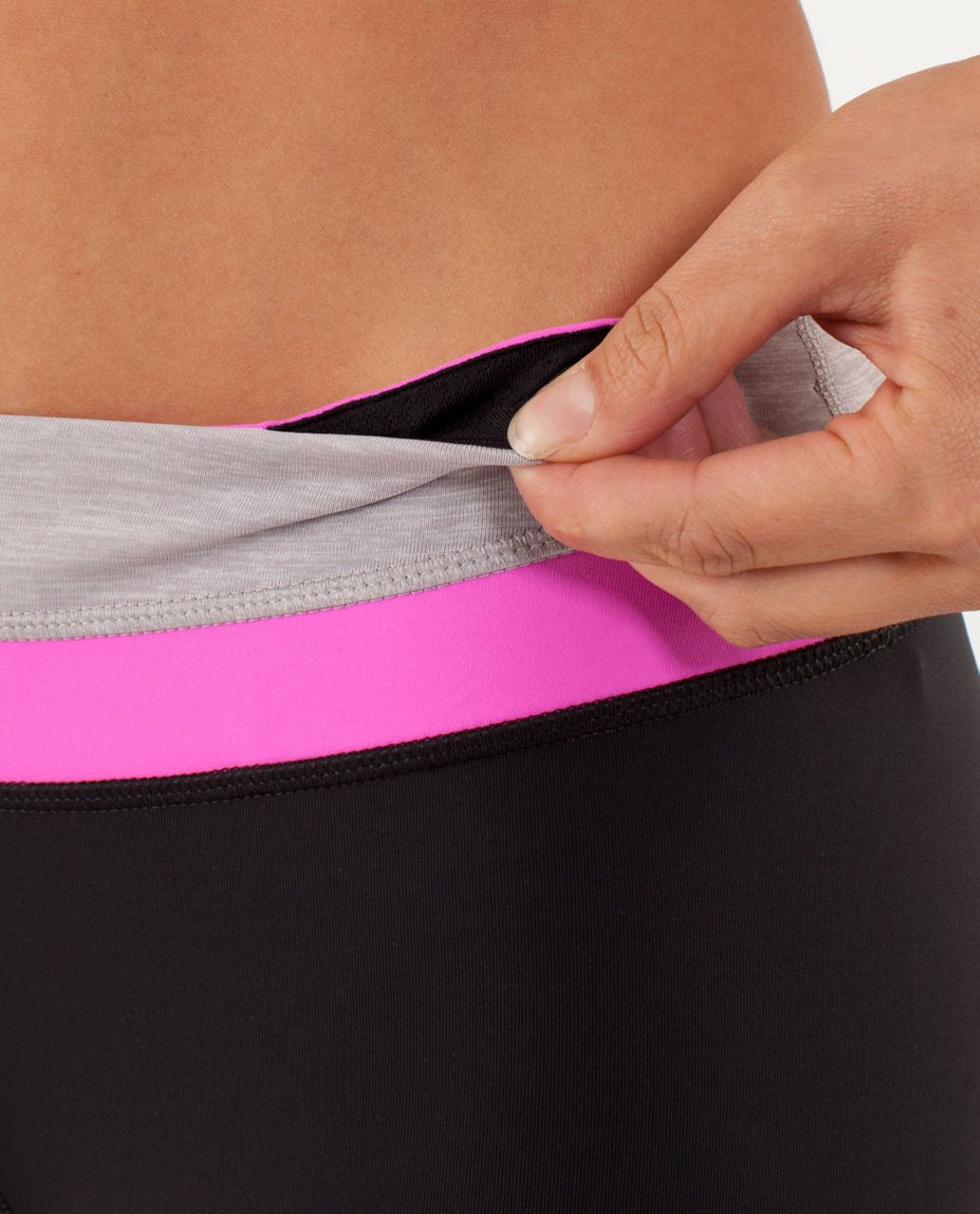 Lululemon Run:  Inspire Crop II - Black / Metallic Silver / Pow Pink