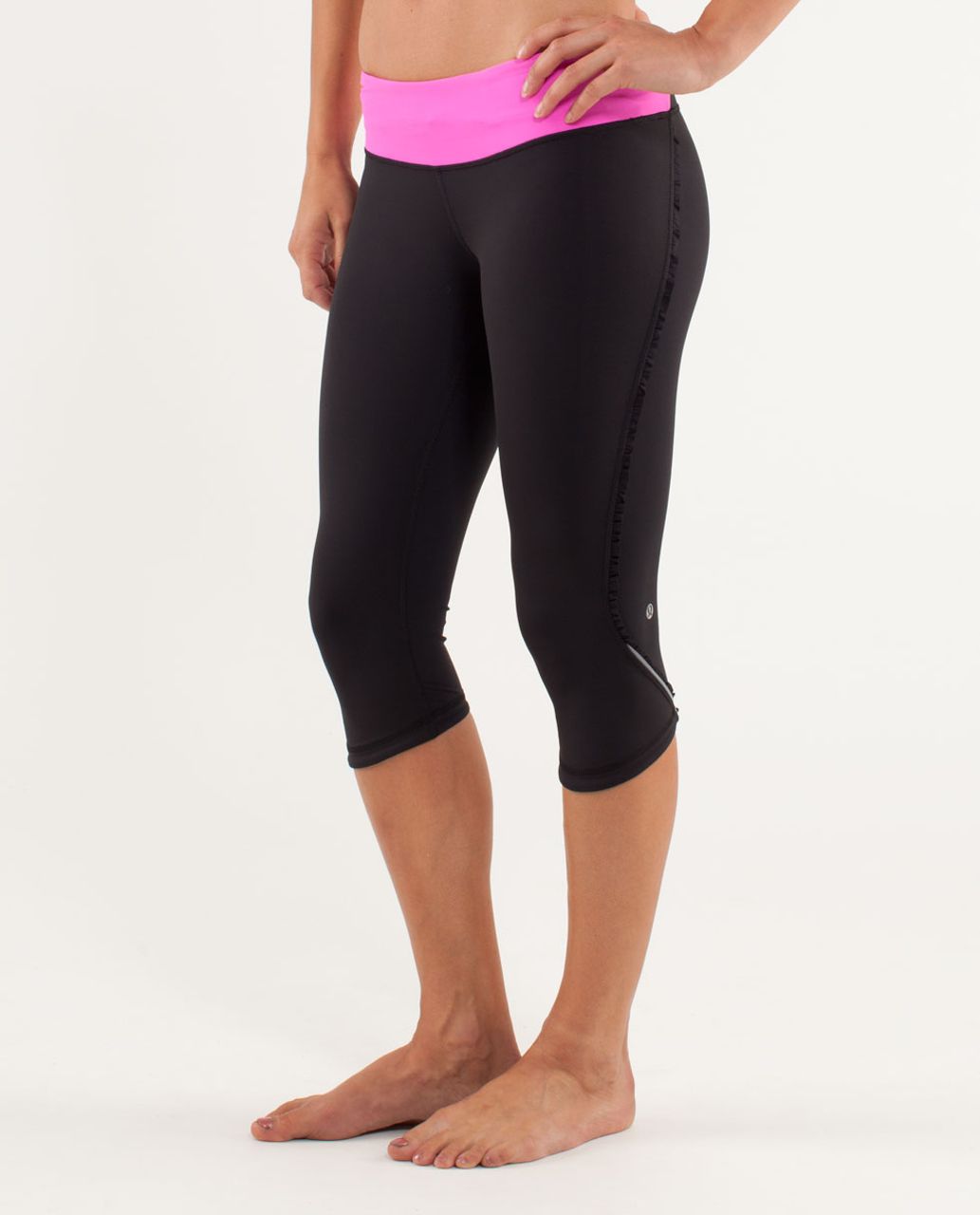 Lululemon Run:  Fast And Free Crop - Black /  Pow Pink