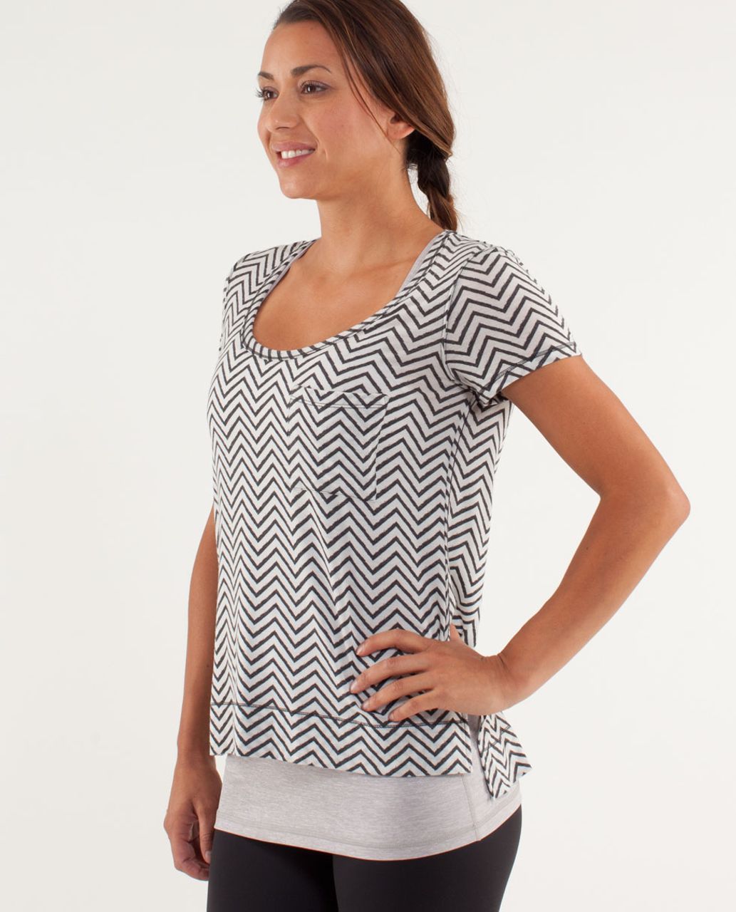 Lululemon Perfect Layer Tee - Textured Chevron Burnout Black - lulu fanatics