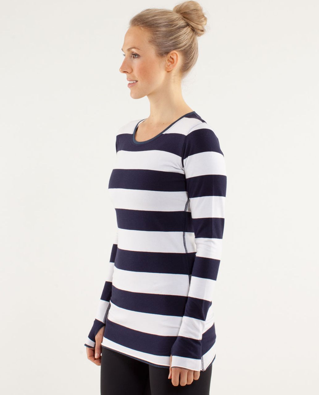 Lululemon Every Yogi Long Sleeve - Wide Bold Stripe Deep Indigo / Heathered Deep Indigo