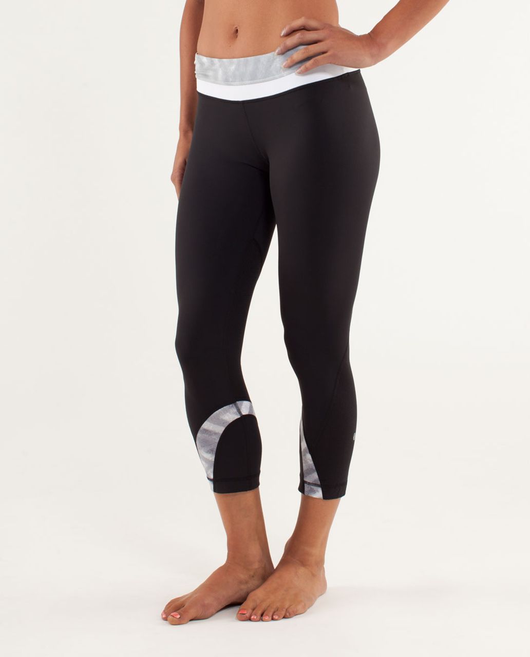 Lululemon Run:  Inspire Crop II - Black / Blazer Fossil / White