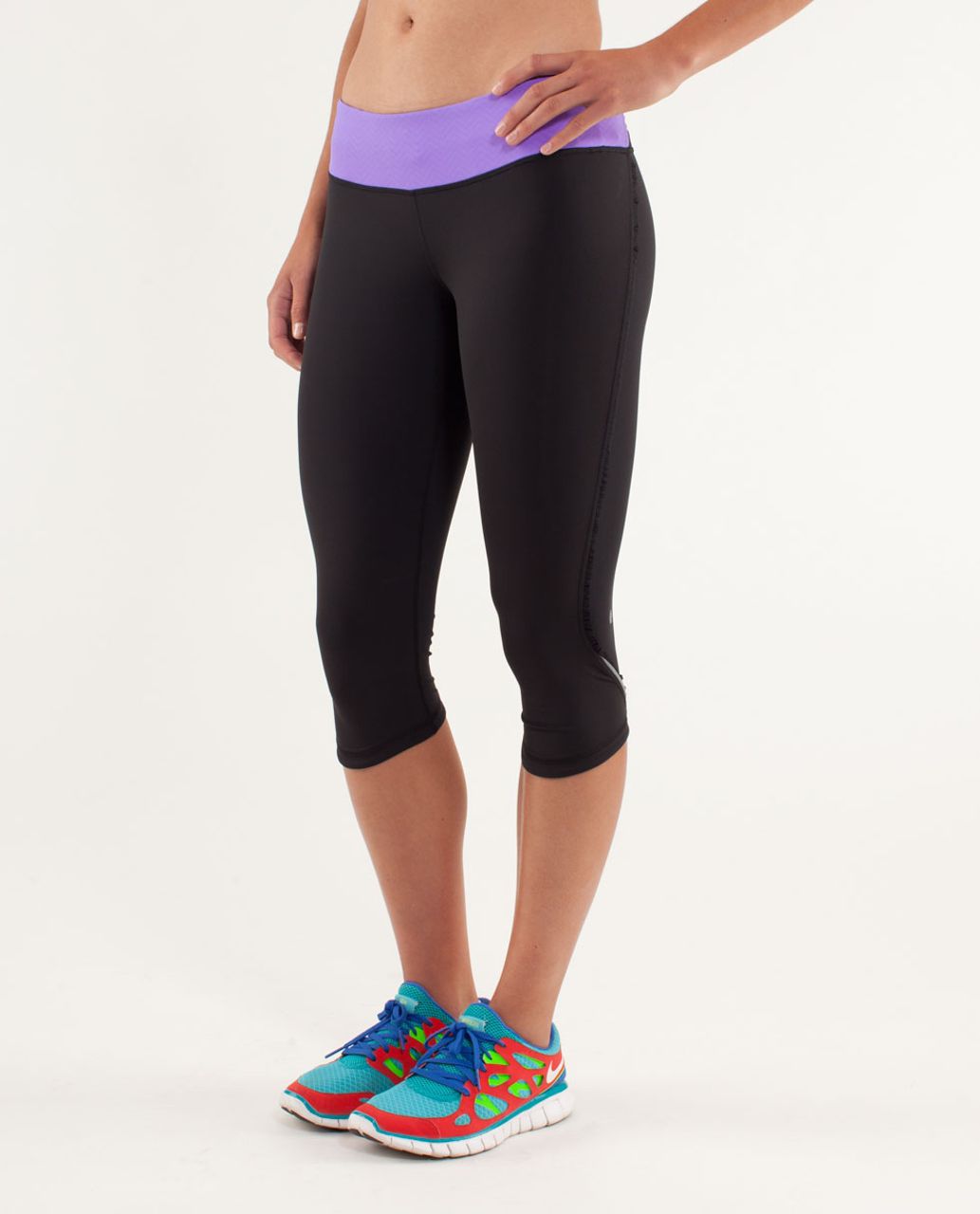 Lululemon Run:  Fast And Free Crop - Black / Mini Squiggle Emboss Power Purple