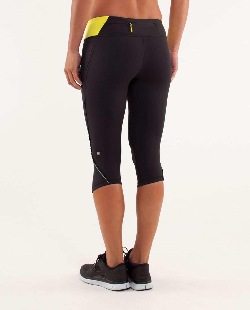 Lululemon Run:  Fast And Free Crop - Mini Squiggle Emboss Black / Split Pea